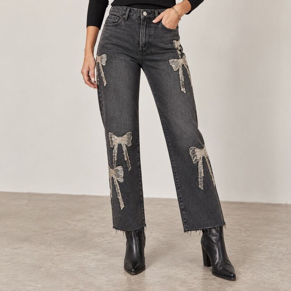 NWT Driftwood Parker x Bow What Fun Grey Wash High-Rise Royce Straight Jeans Siz